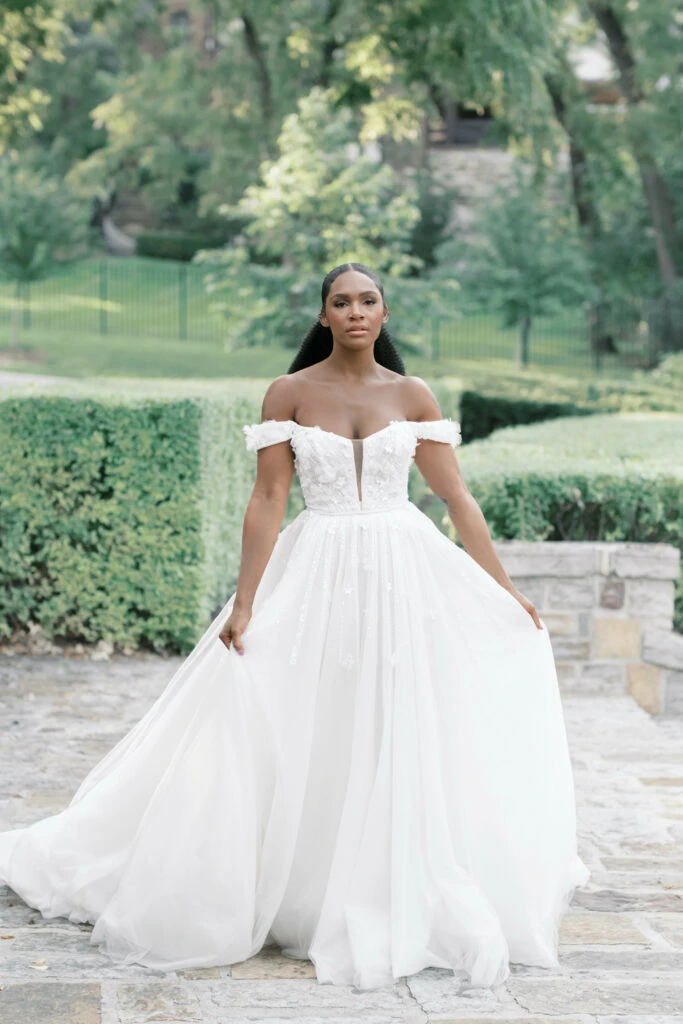 sparkling ballgown wedding dress with off the shoulder straps - LE1216 by Martina Liana Luxe