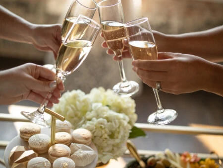 Champagne and macarons at upgraded bridal appointment