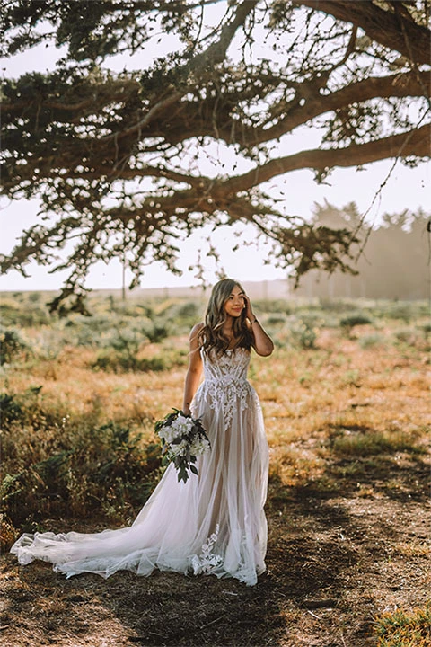 boho lace wedding dress - North by All Who Wander