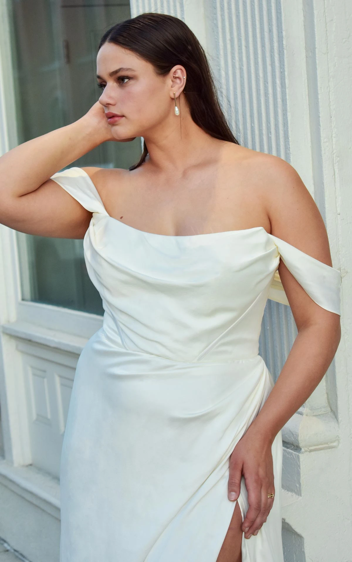 simple silk column wedding dress with off the shoulder straps - 1453+ by Martina Liana