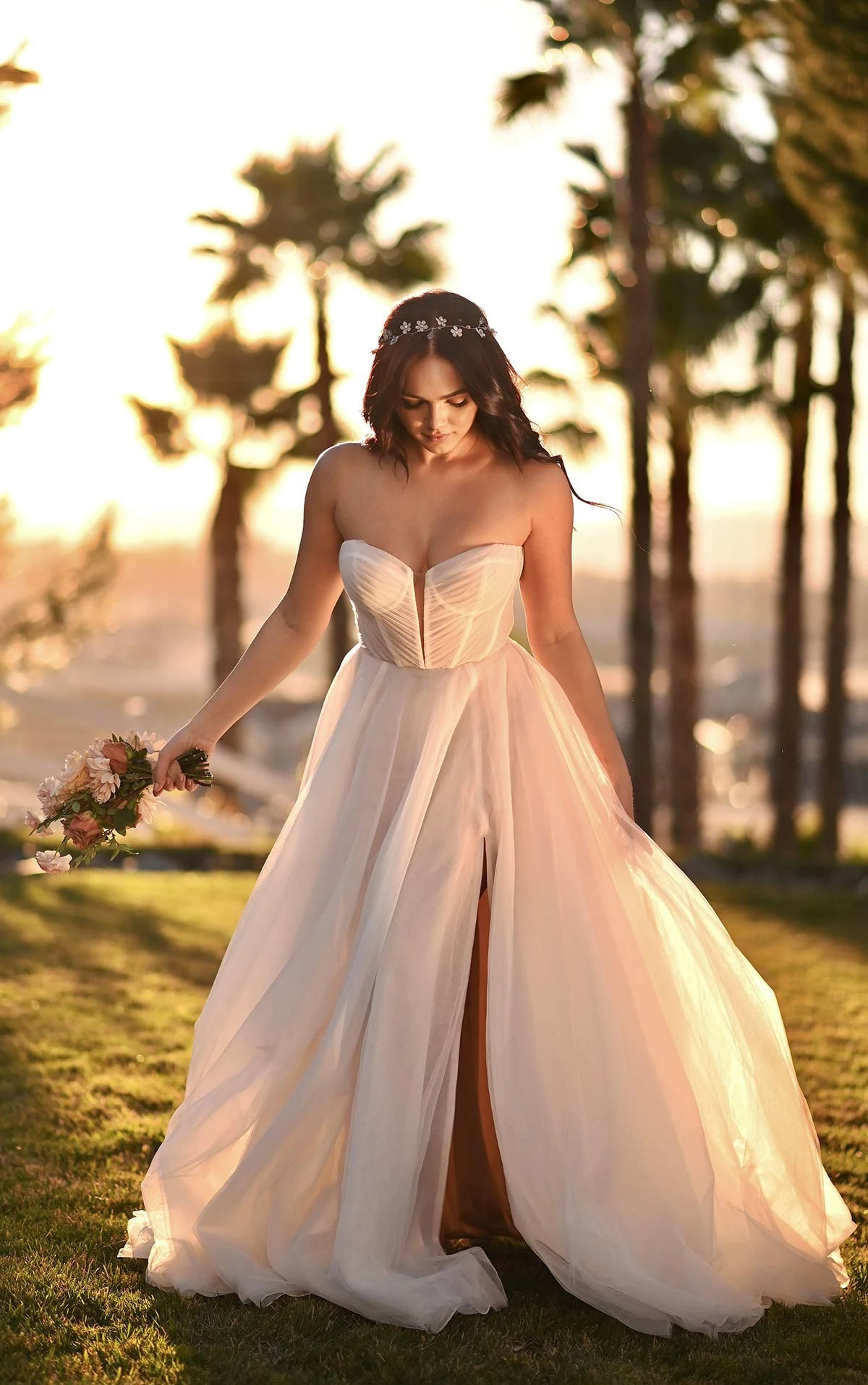 strapless a-line wedding dress with bodice boning and slit - 1497 by Martina Liana