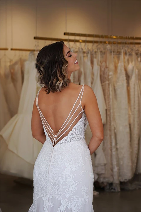 backless wedding dress try on in store - 6793 by Stella York