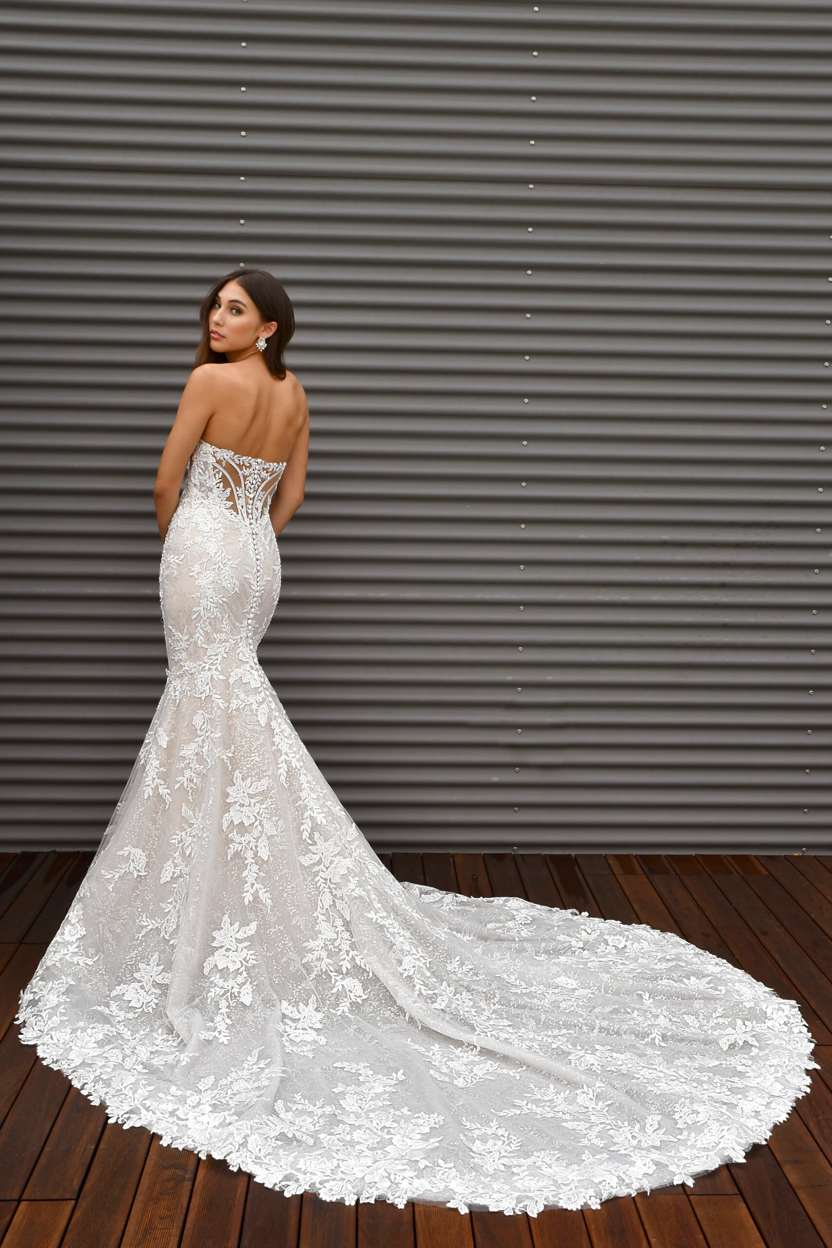 strapless fit-and-flare wedding dress with illusion back - 1367 by Martina Liana