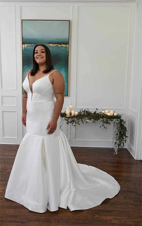 simple fit and flare wedding dress - d3223+ by essense of australia