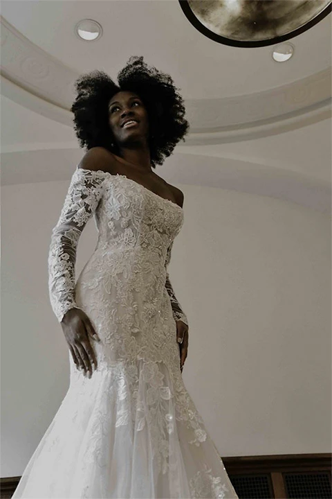 lace off the shoulder wedding dress - d3255 by Essense of Australia