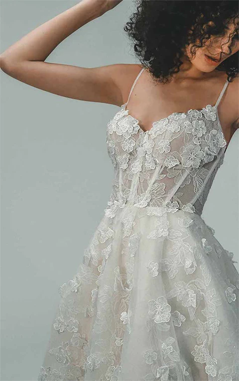 3D lace a-line wedding dress - le1148 by Martine Liana Luxe