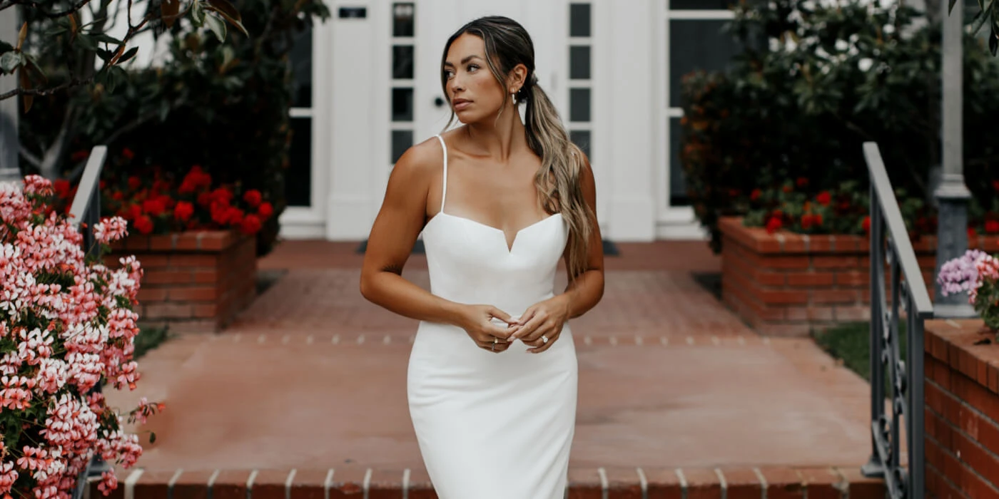 Simple Plus Size Strapless Column Wedding Dress with Side Slit