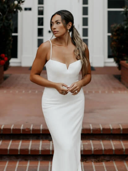 Simple Plus Size Strapless Column Wedding Dress with Side Slit