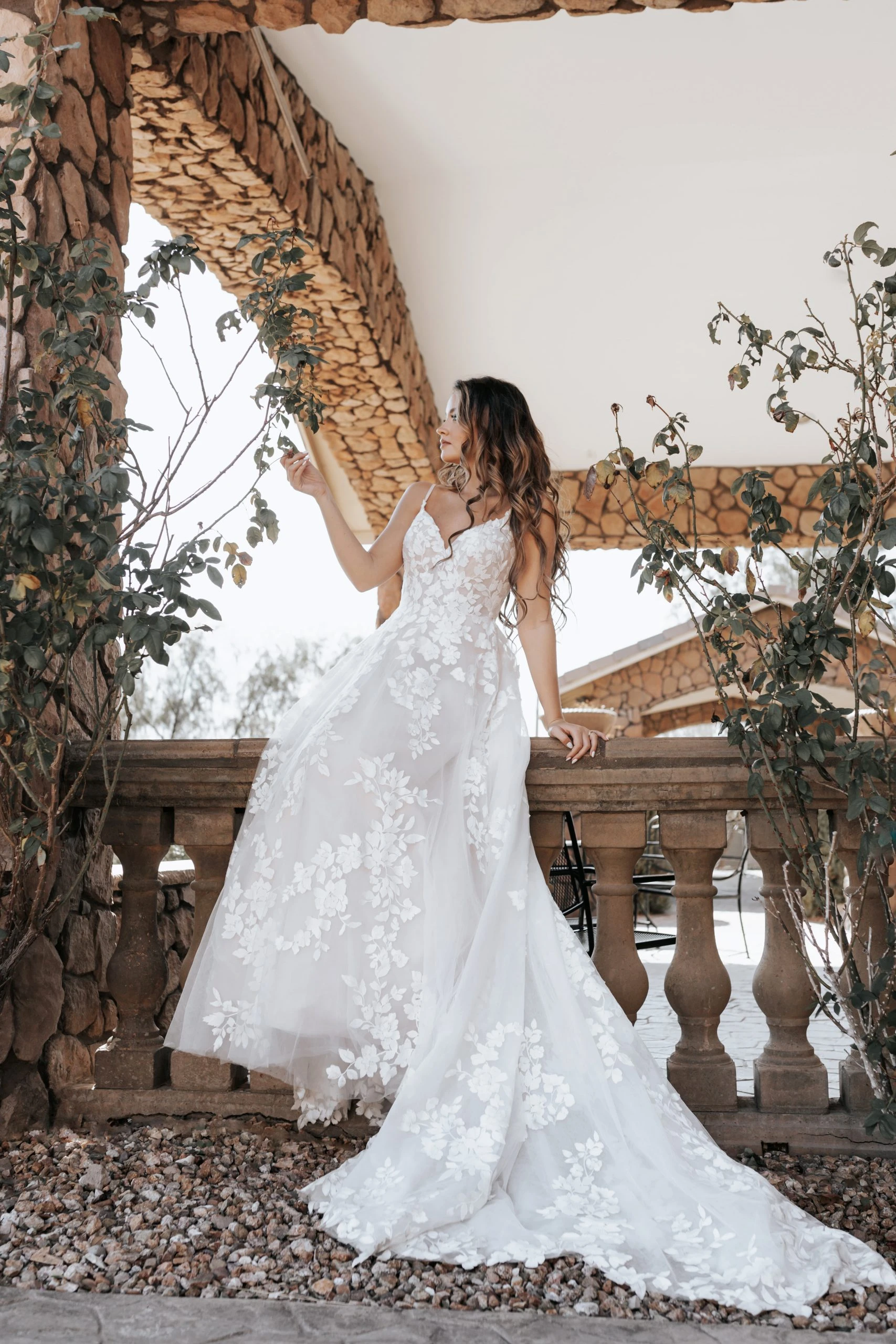 floral lace a-line wedding dress with long train - D3771 by Essense of Australia