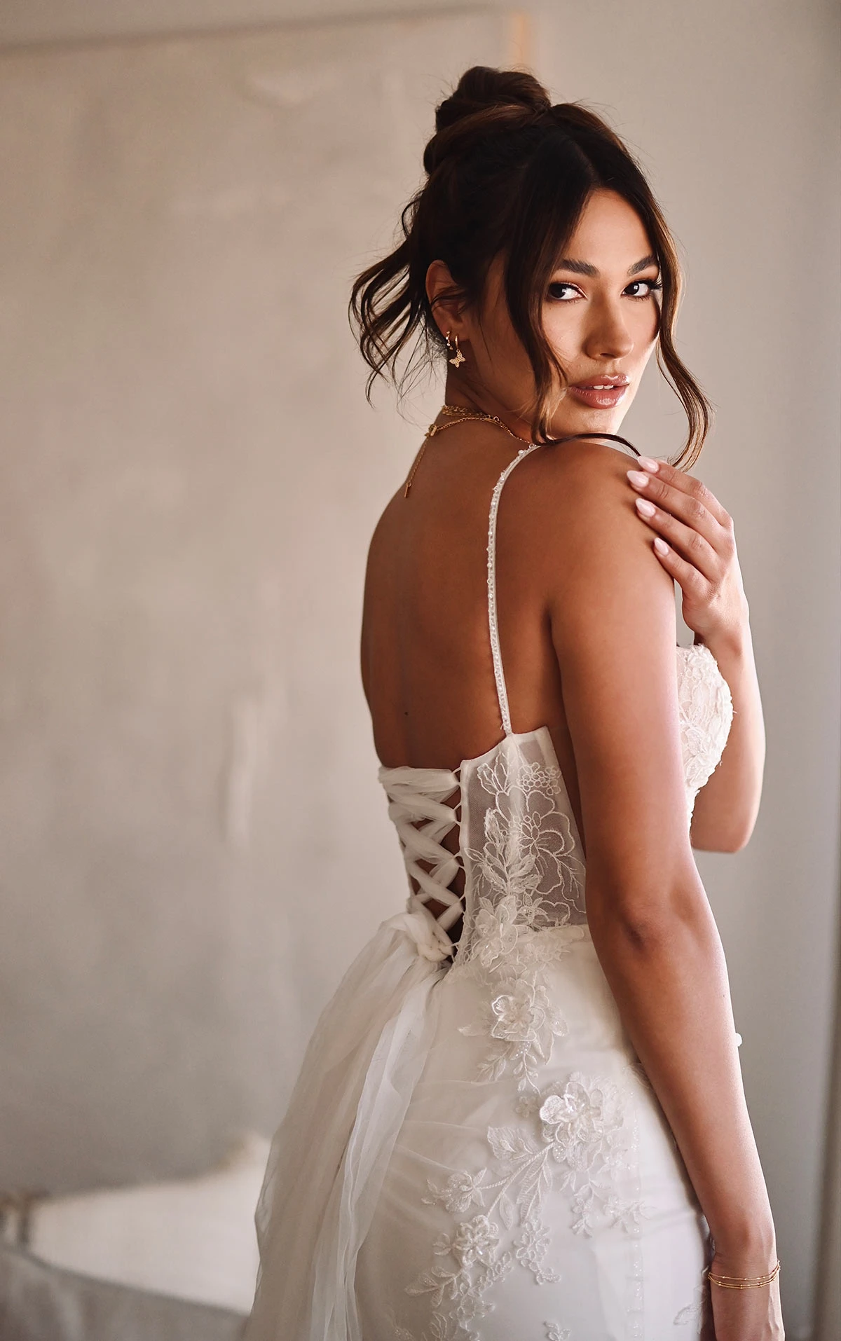 sexy lace wedding dress with lace up back - 1488 by Martina Liana