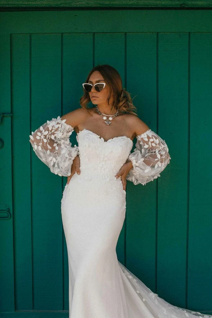 boho mermaid wedding dress with puff sleeves - briar by all who wander