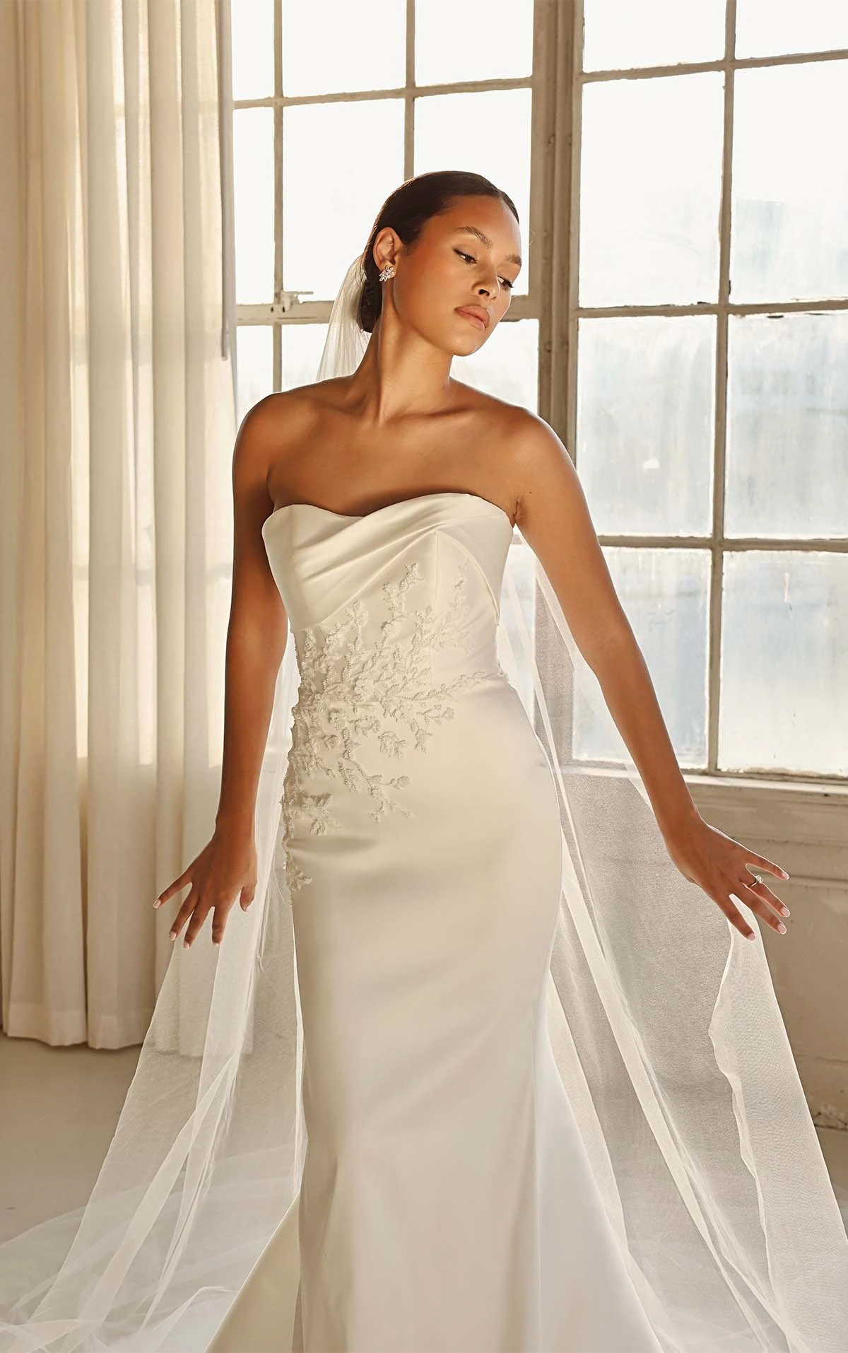 simple satin mermaid wedding dress with 3D floral beading - LE1357 by Martina Liana Luxe