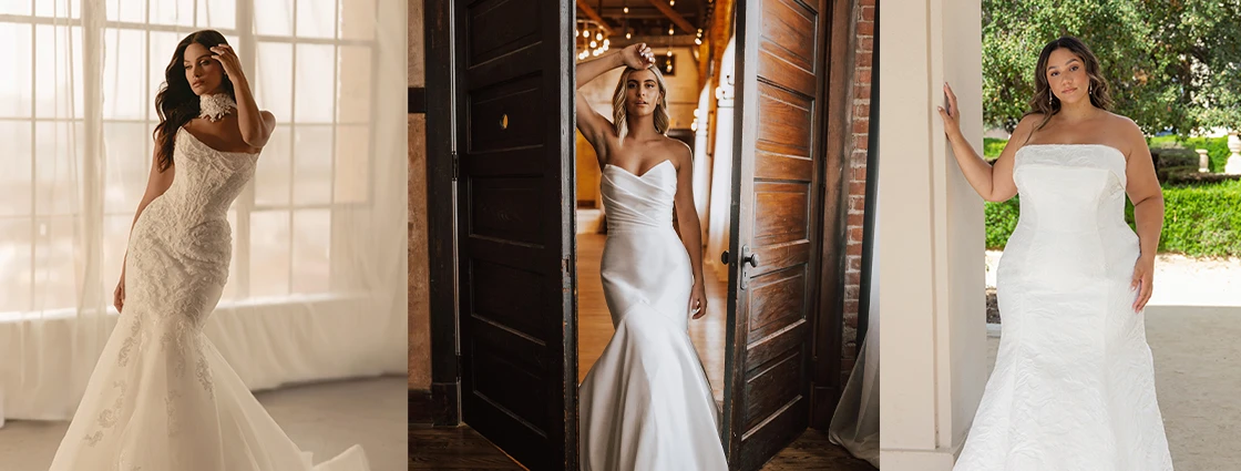 Three Brides wearing mermaid wedding dresses