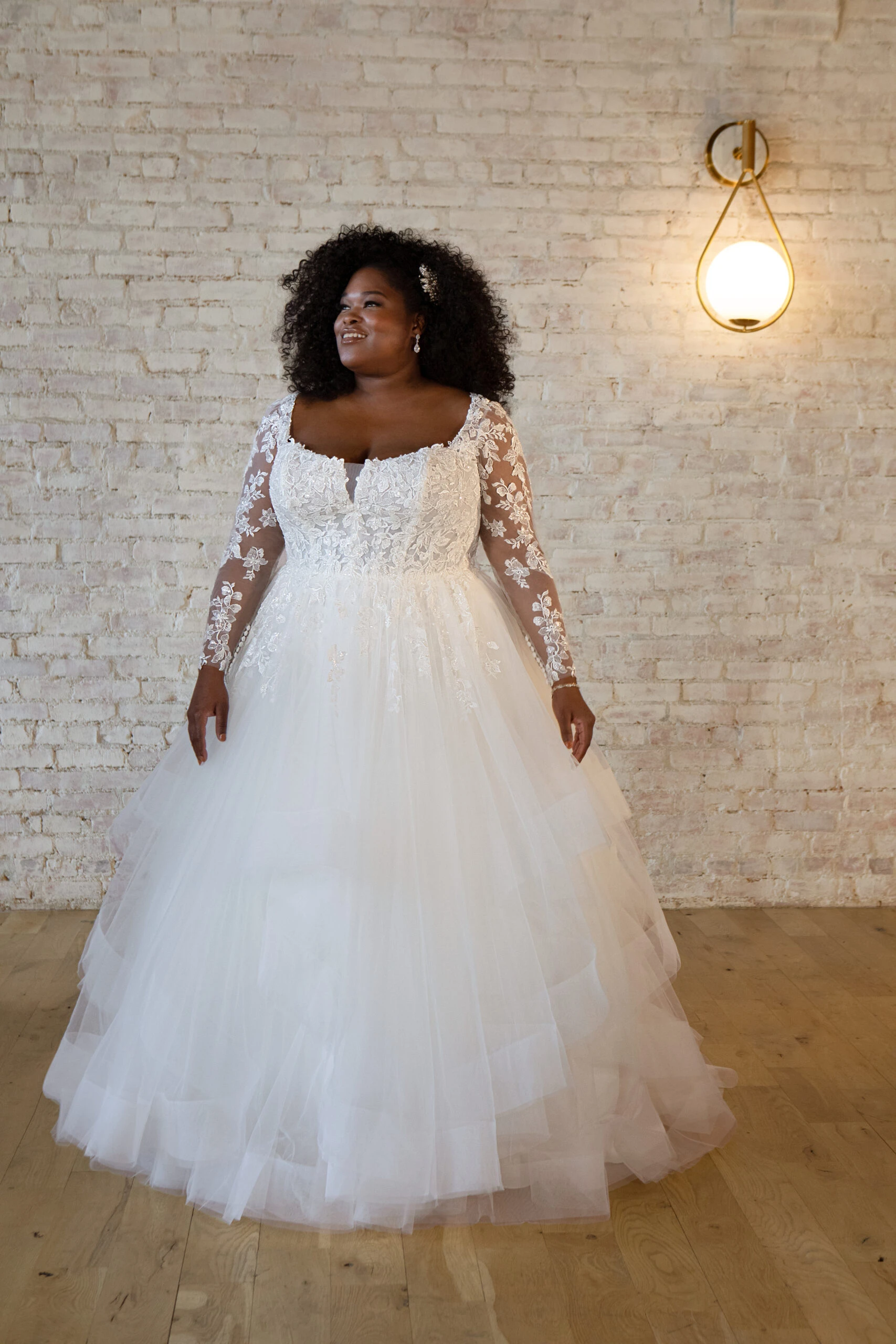 plus size lace a-line wedding dress with notched neckline - 7529+ by Stella York