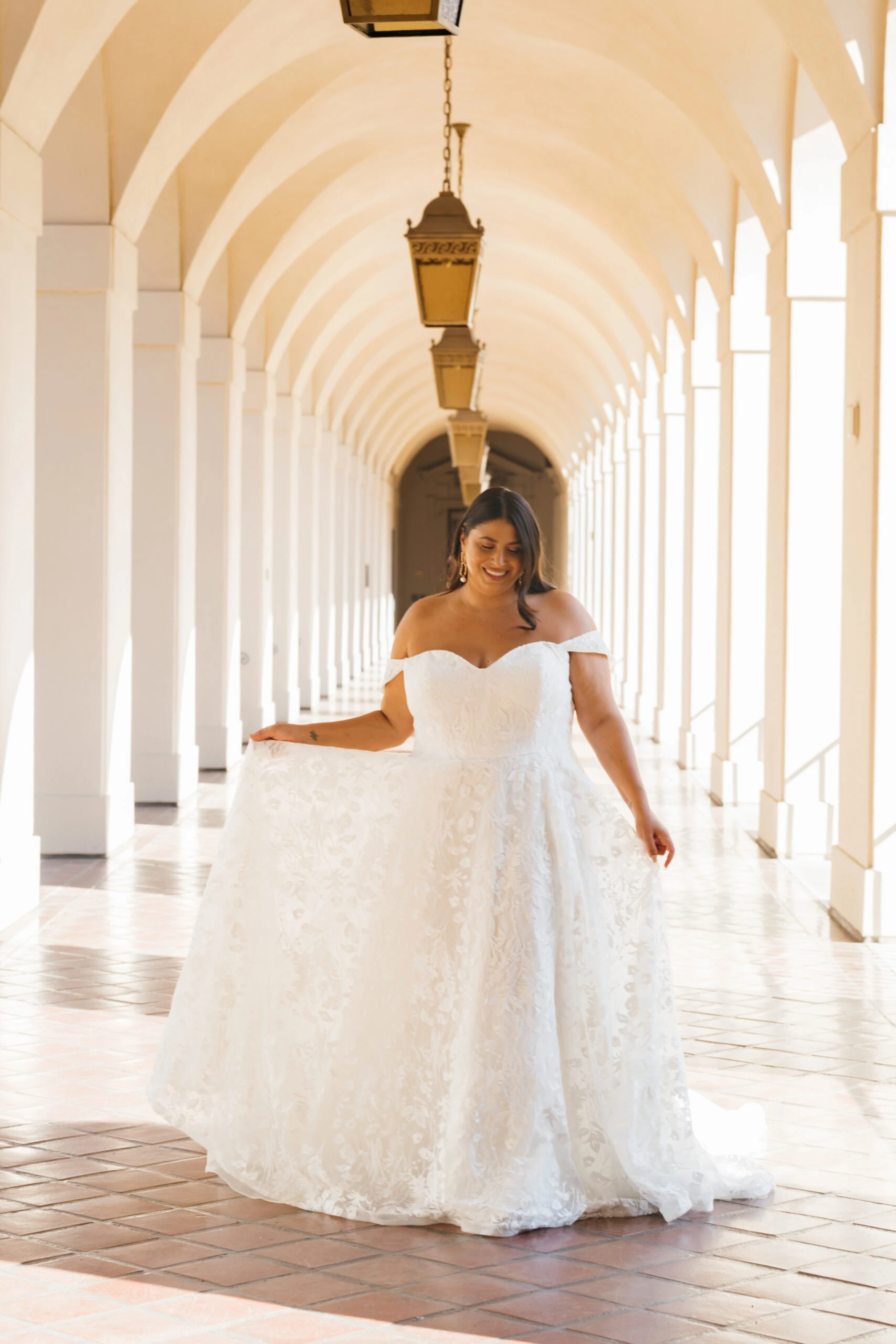 plus size lace a-line wedding dress with off the shoulder sleeves - D3520+ by Essense of Australia