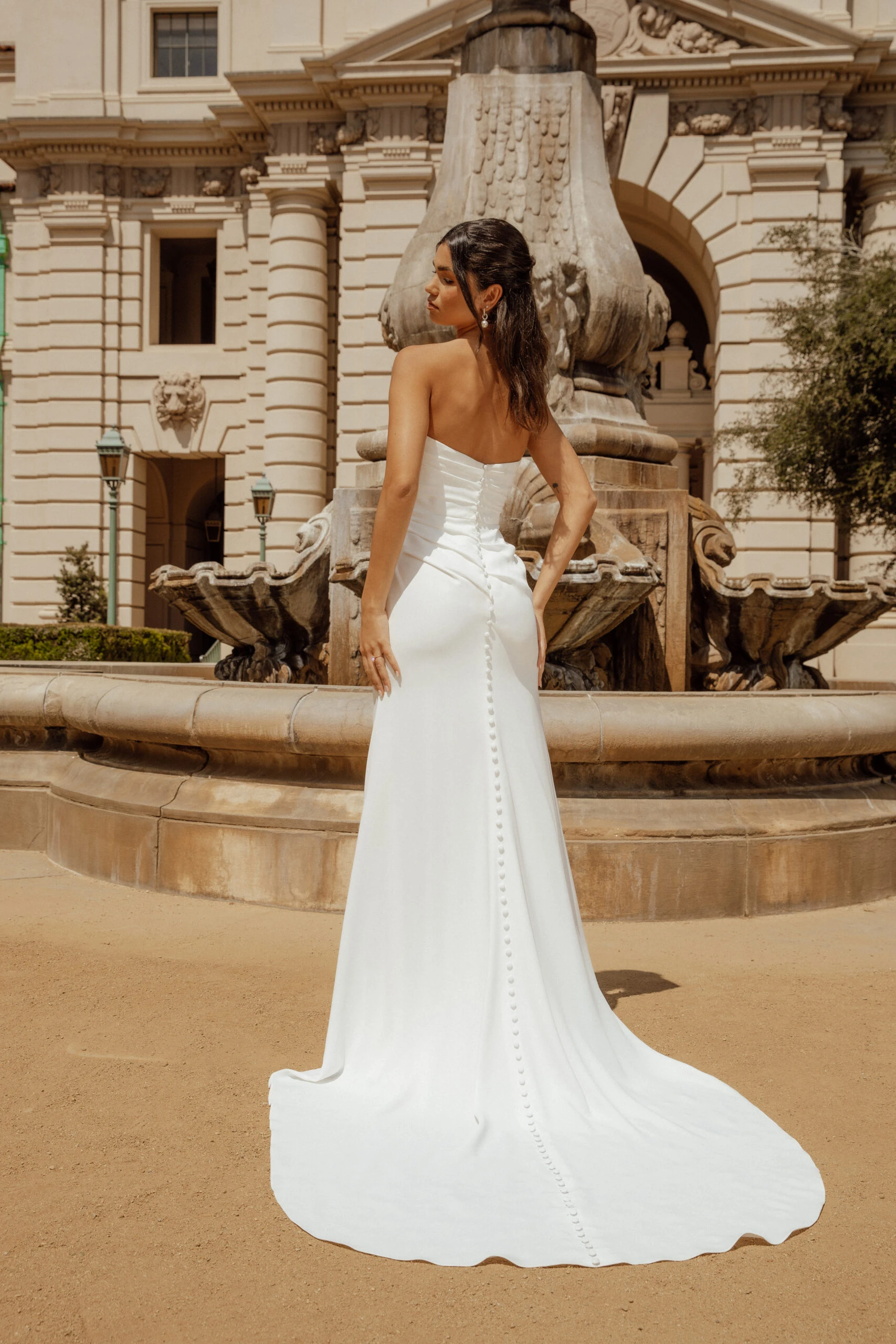 simple strapless column wedding dress with button details - D3634 by Essense of Australia