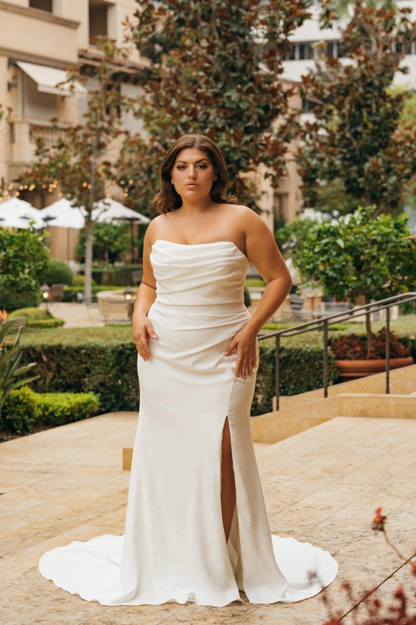 simple plus size column wedding dress with slit - D3634+ by Essense of Australia
