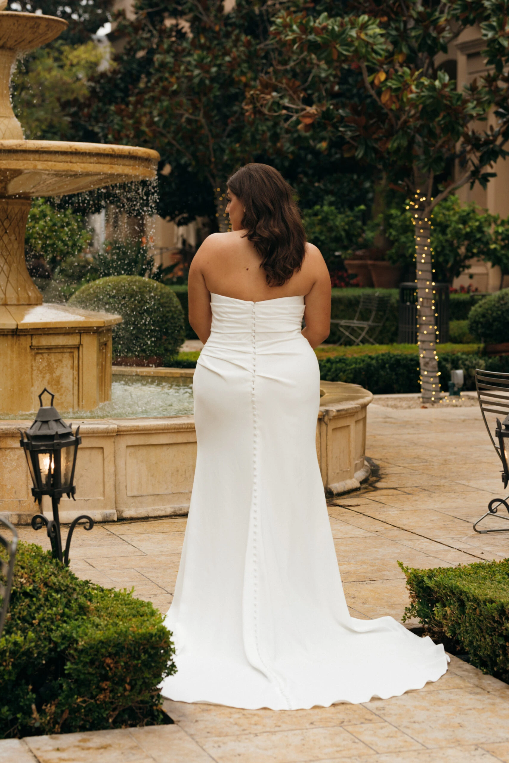 simple plus size column wedding dress with strapless neckline and slit - D3634+ by Essense of Australia
