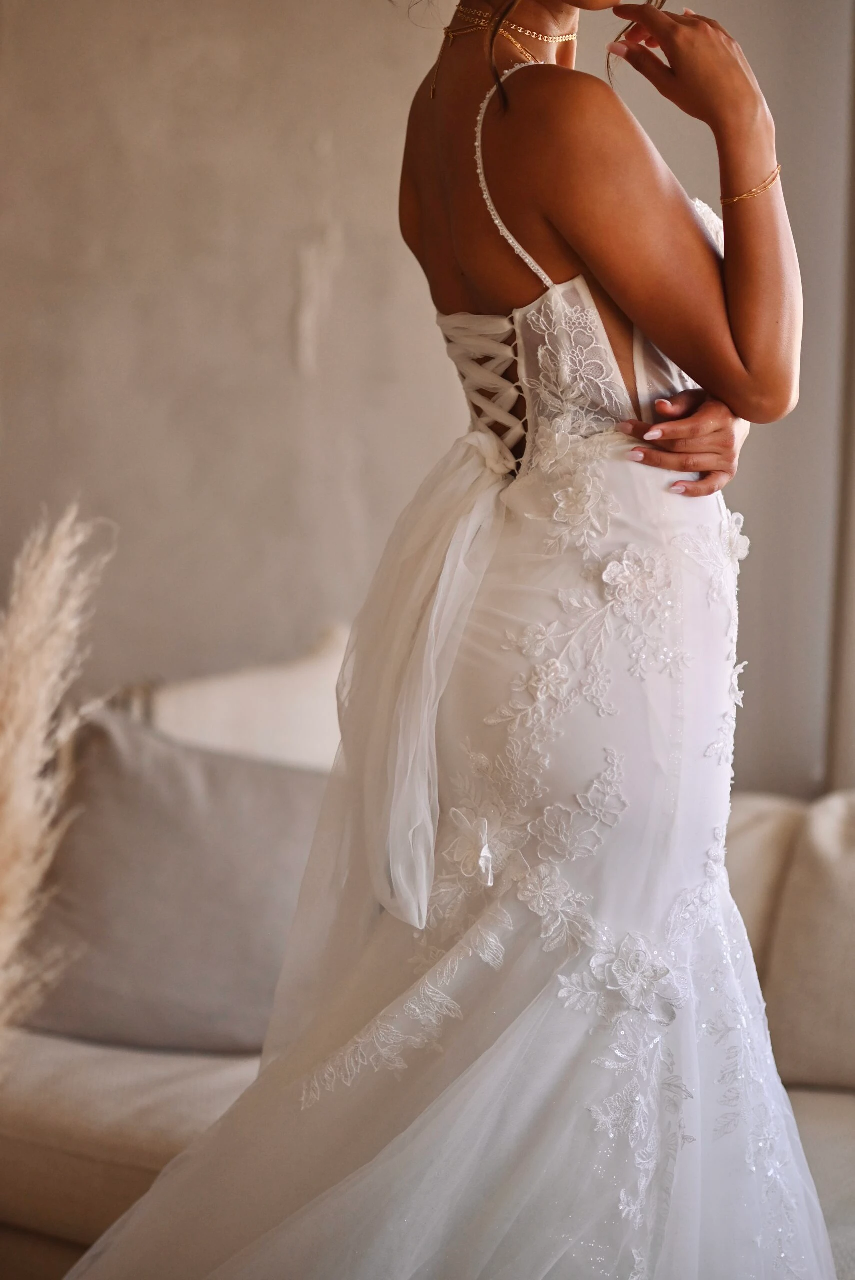 Wedding Dress with Plunging Neckline and Train