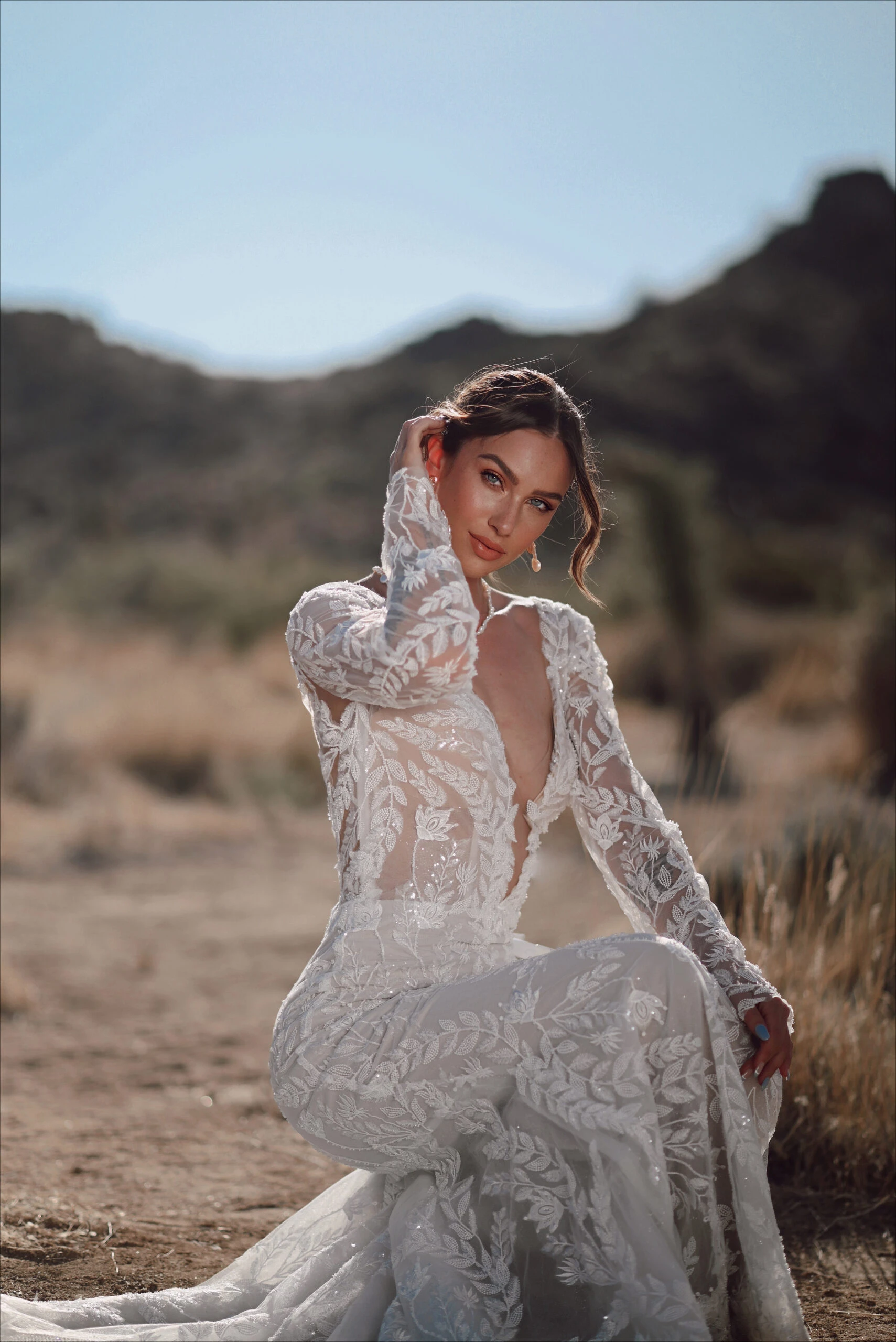 sexy lace long sleeve fit-and-flare wedding dress - 1525 by Martina Liana