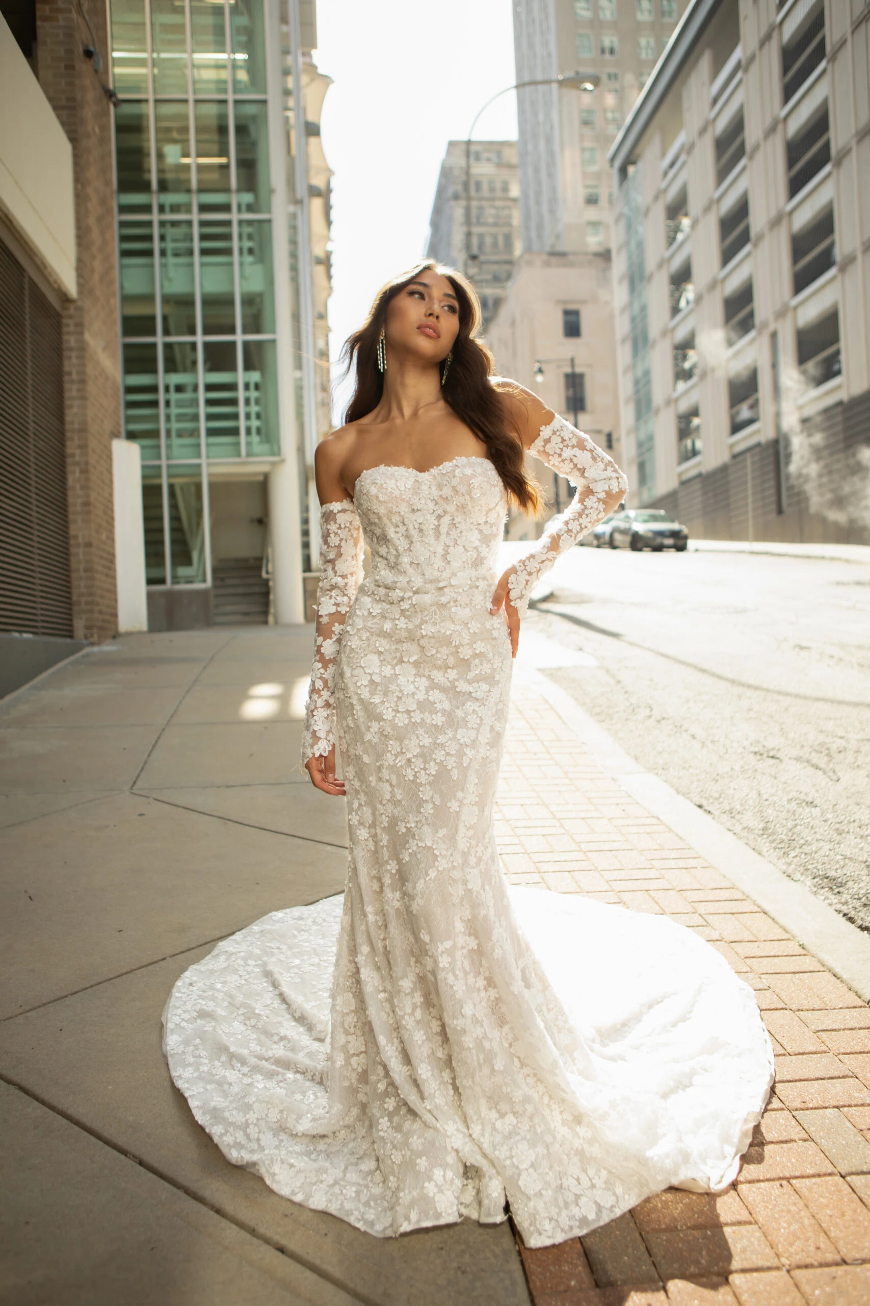 lace sparkly mermaid wedding dress with detachable sleeves - LE1240 by Martina Liana Luxe