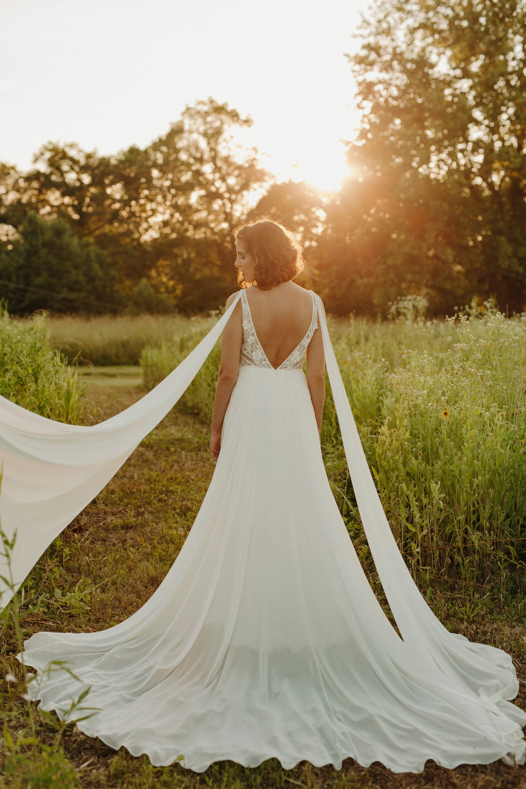 romantic a-line wedding dress with streamers and v-neckline - 7609 by Stella York