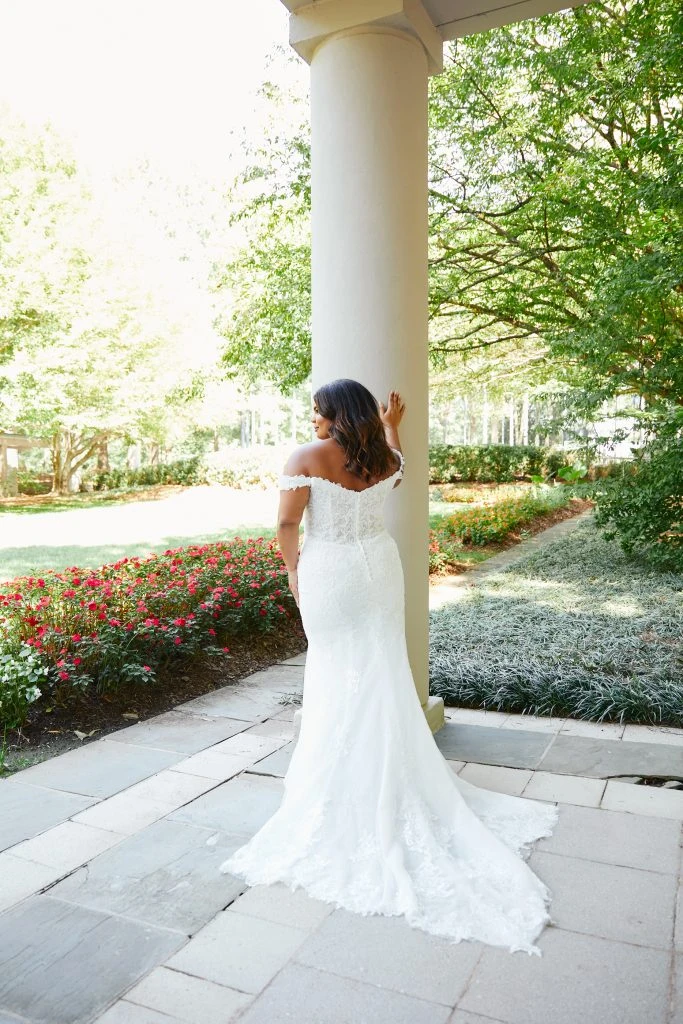 plus size fit-and-flare wedding dress with off the shoulder straps - D3960 by Essense of Australia