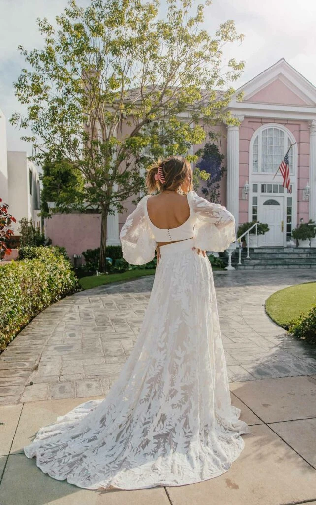 boho two piece wedding dress with scoop back and belt - west by All Who Wander