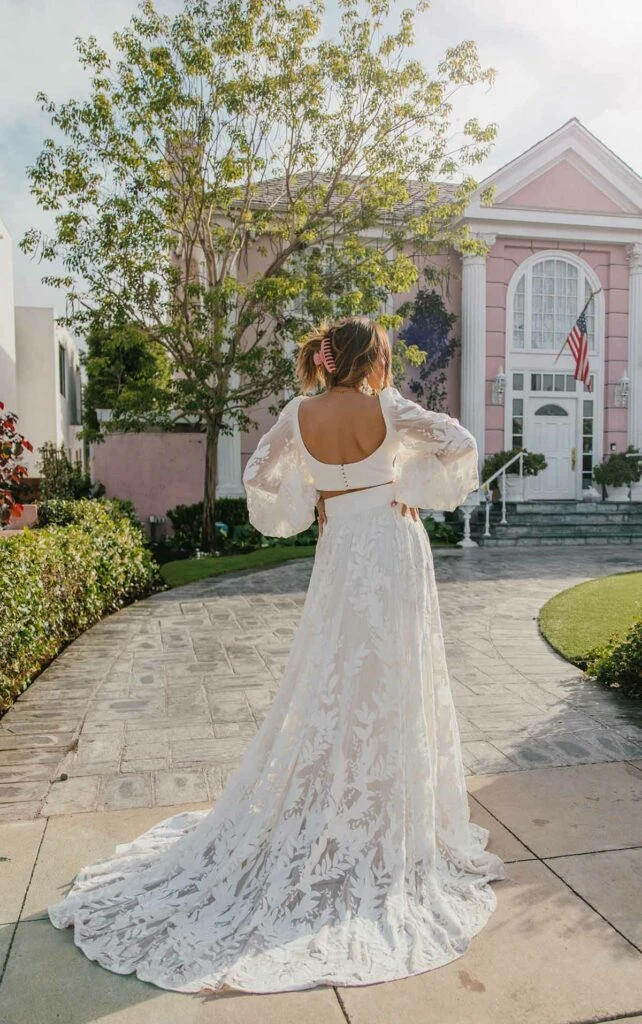 Wedding Dress with Plunging Neckline and Train