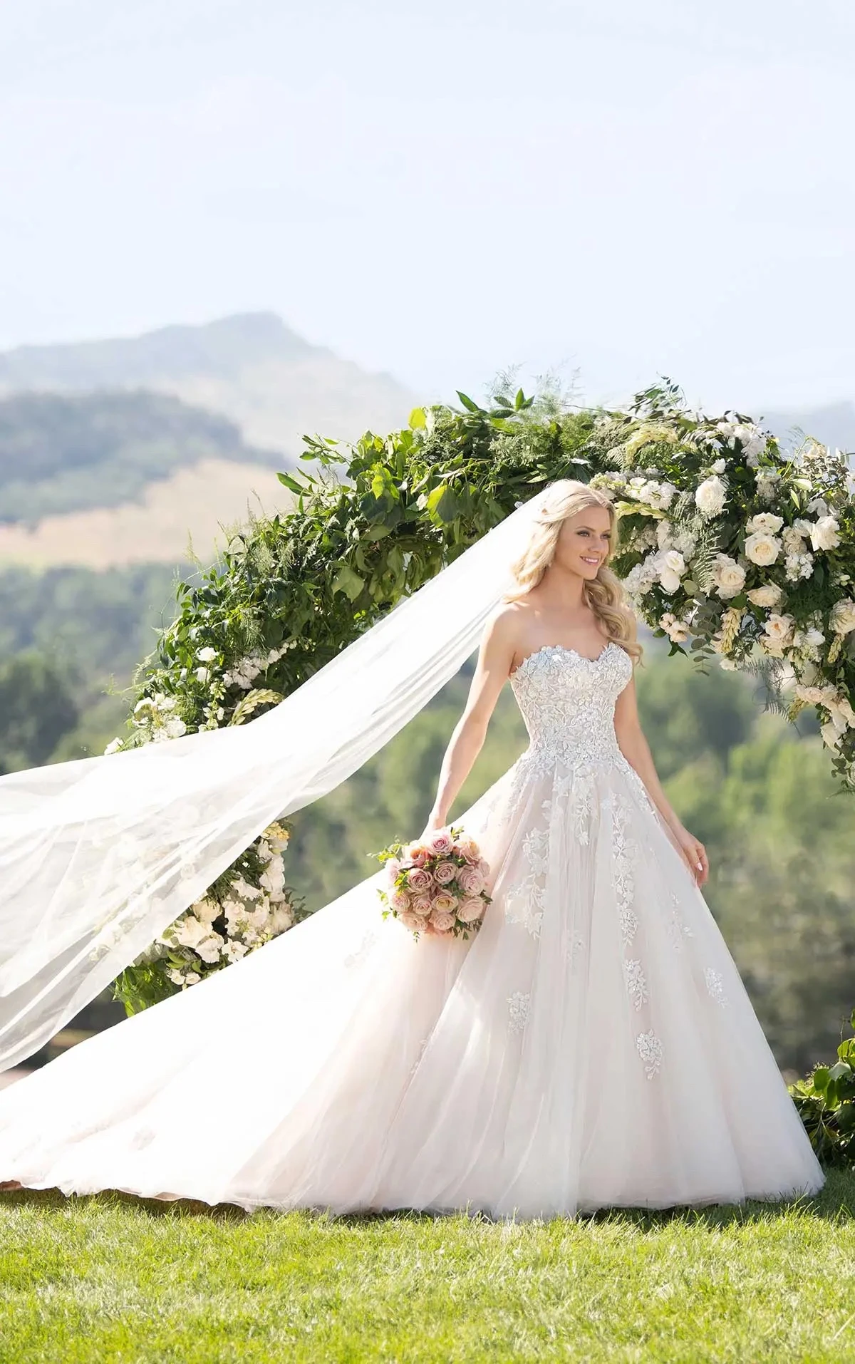 lace ballgown wedding dress with drop waist - 1048 by Martina Liana