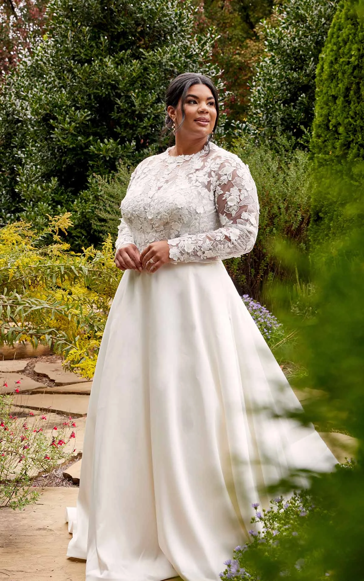 lace long sleeve a-line wedding dress with simple skirt - D3715 by Essense of Australia