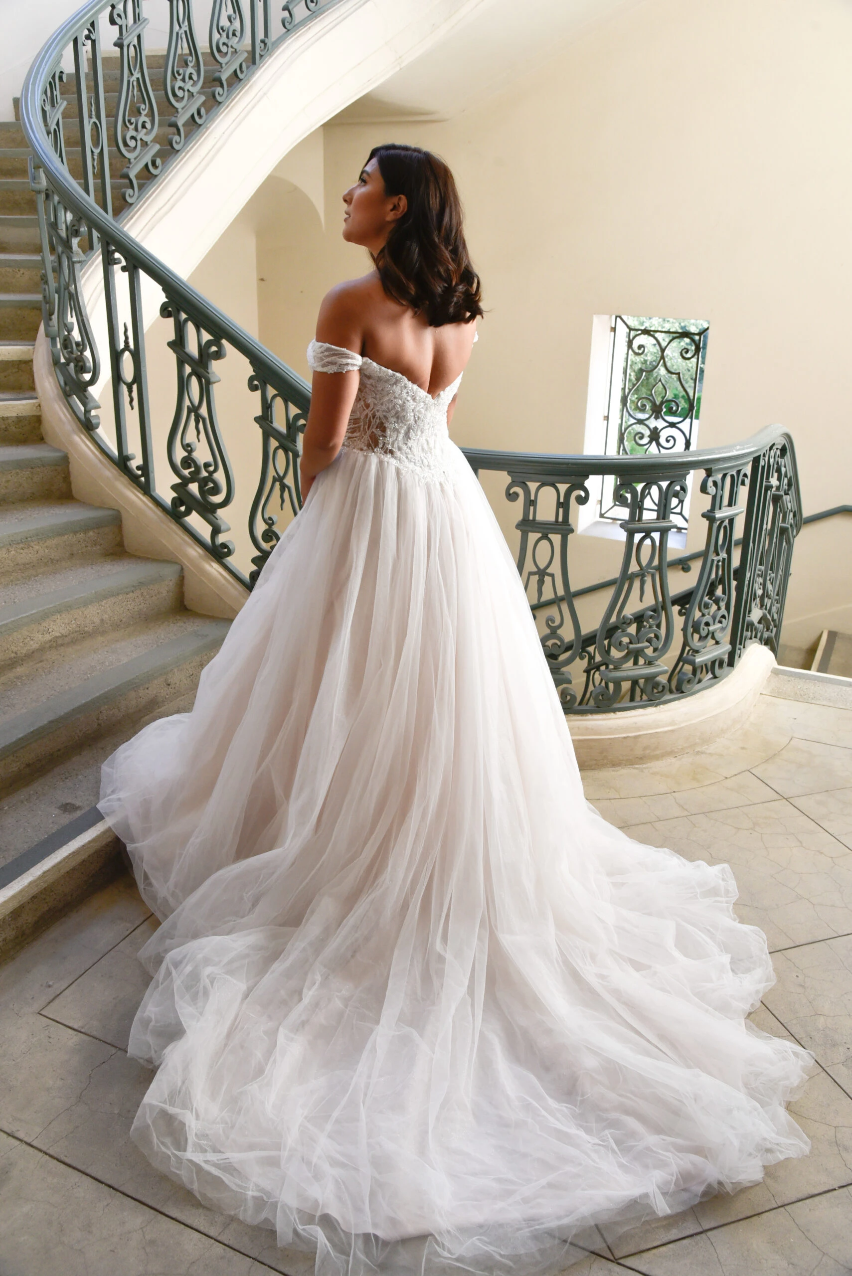 lace ballgown wedding dress with drop waist and off the shoulder straps - D3288 by Essense of Australia