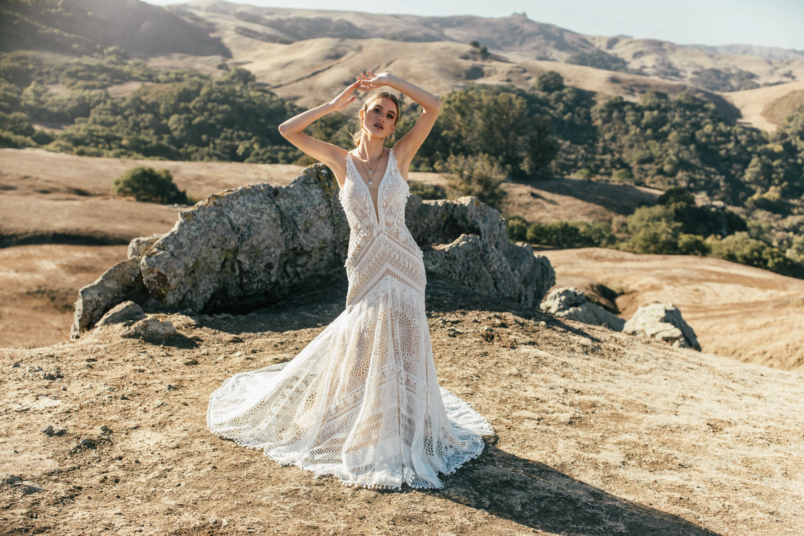 lace boho sheat hwedding dress with plunging neckline - micah by All Who Wander