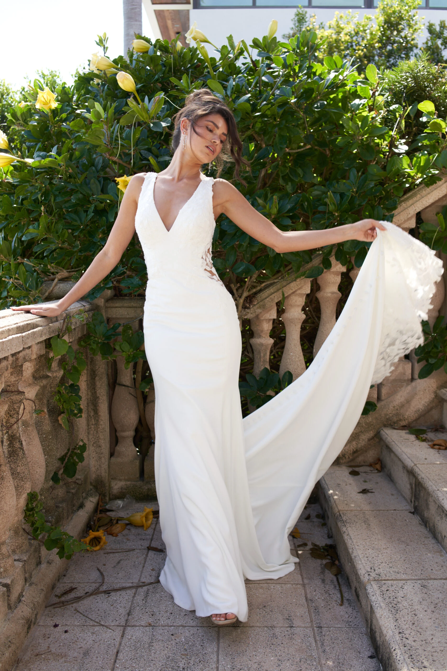 simple sheath wedding dress with lace cutouts and zipper closure - D3544 by Essense of Australia