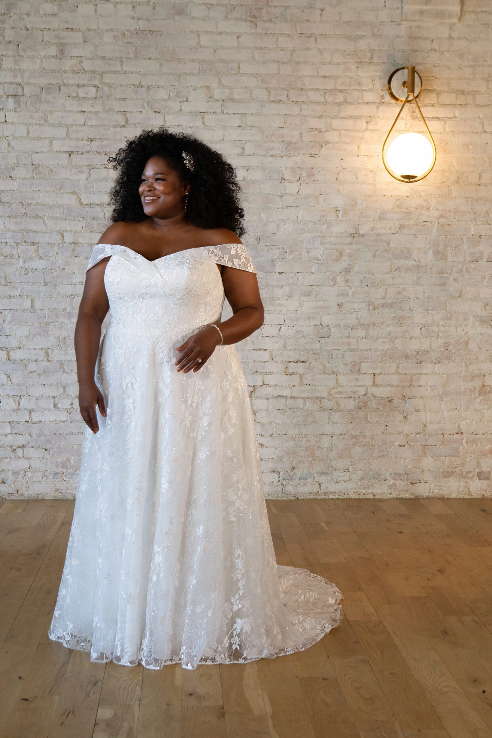 plus size lace a-line wedding dress with off the shoulder straps - 7502+ by Stella York