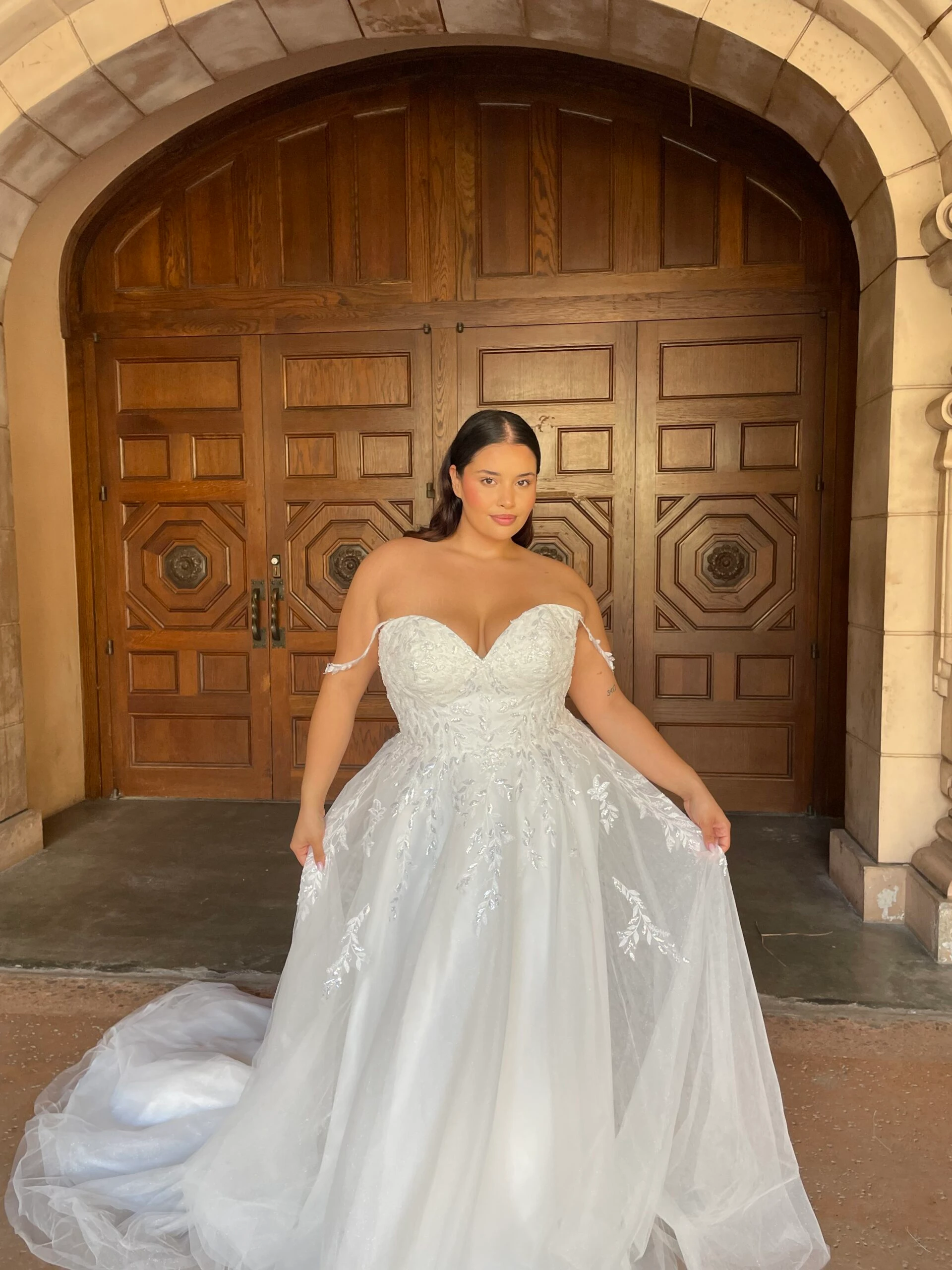 plus size lace a-line wedding dress with off the shoulder straps - 7633+ by Stella York
