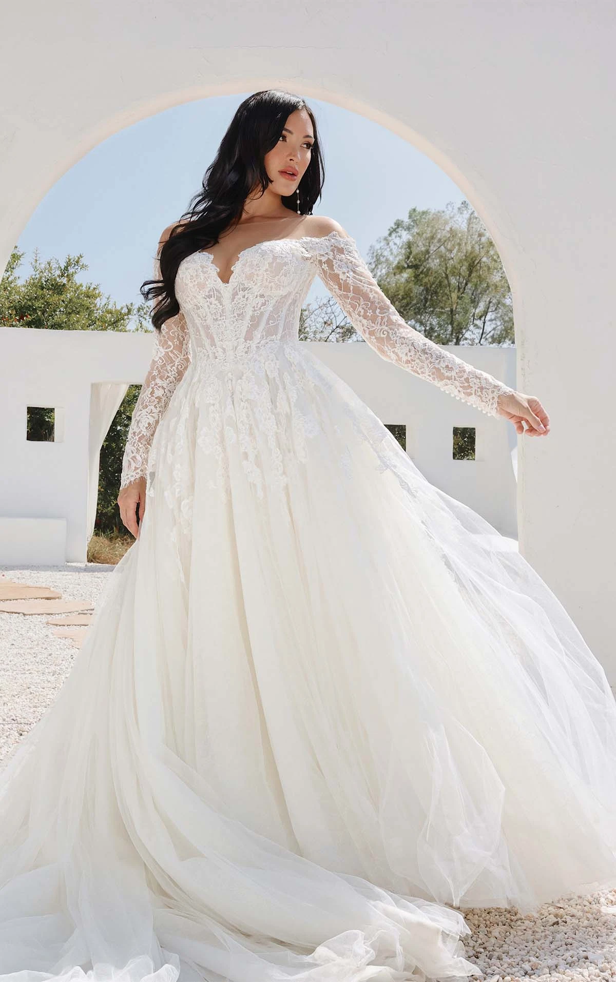 lace long sleeve wedding dress with off the shoulder sleeves - 1822 by Martina Liana