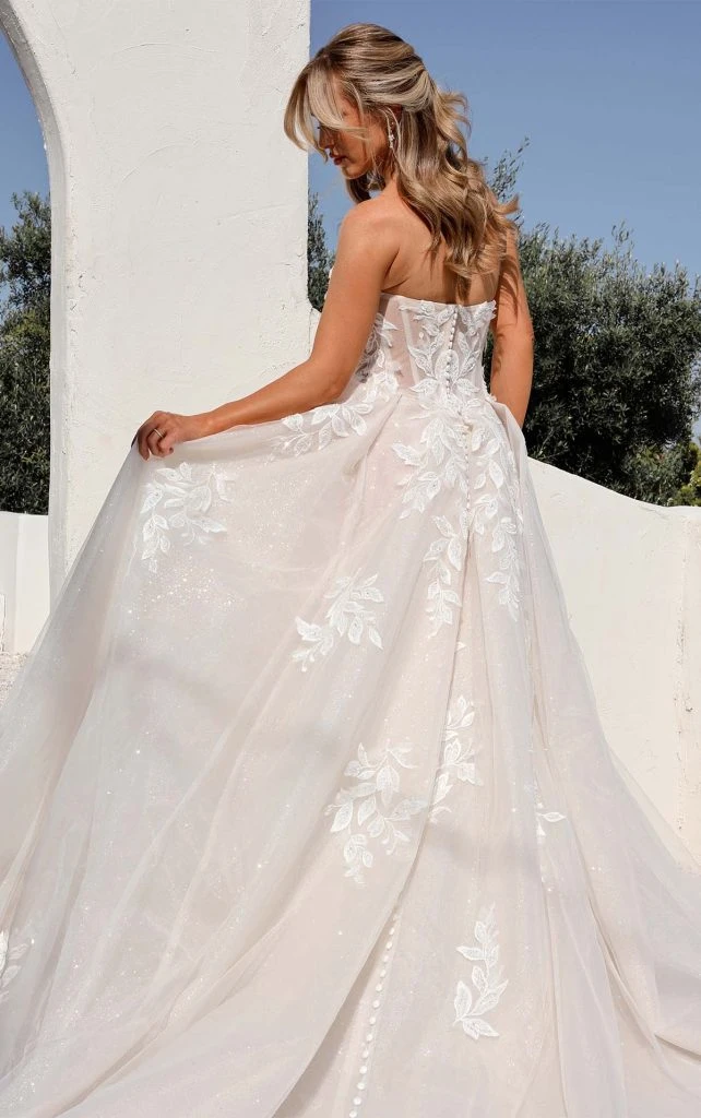 blush a-line wedding dress with 3D floral detailing - 1825 by Martina Liana