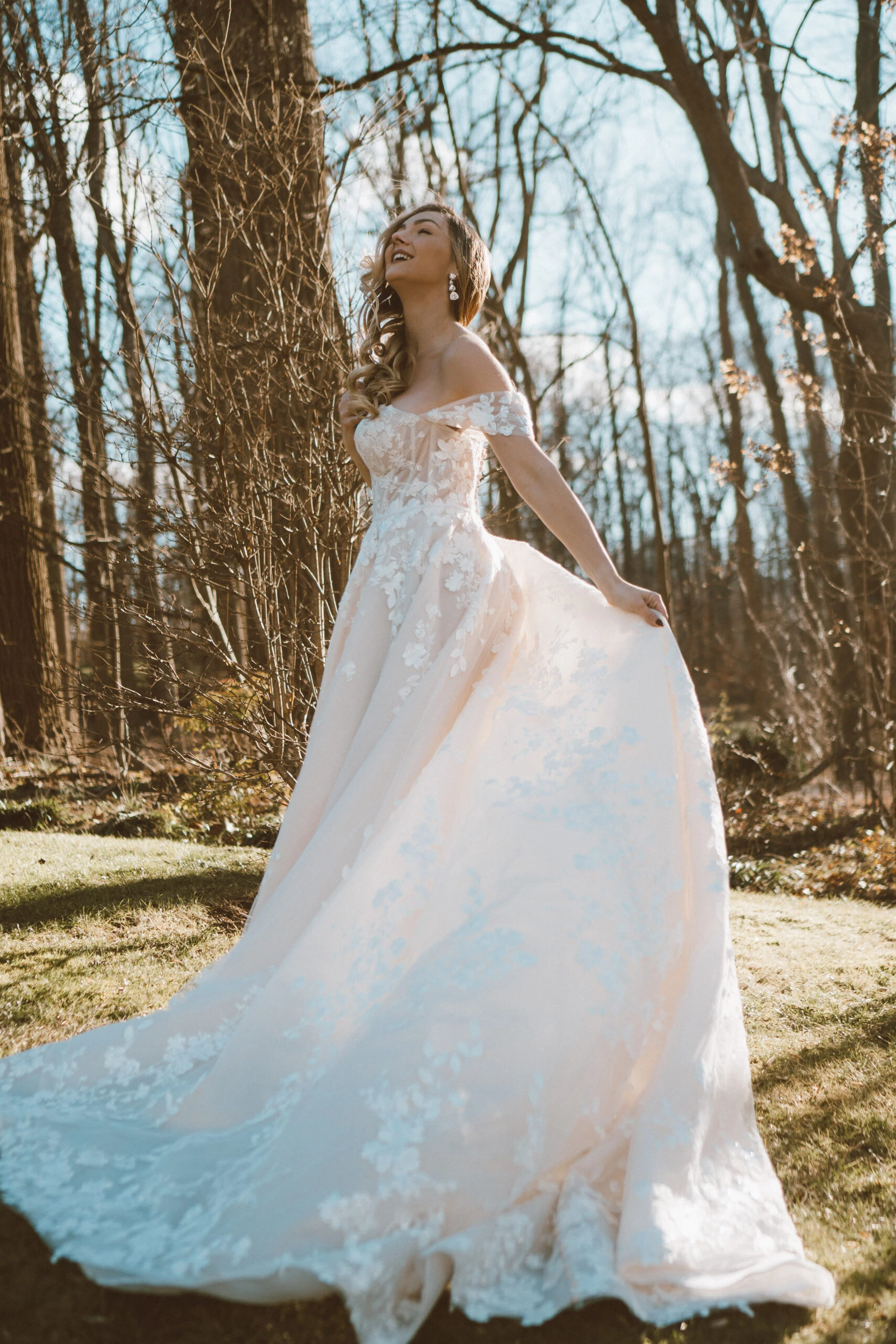 lace ballgown wedding dress with detachable cap sleeves - 1342 by Martina Liana