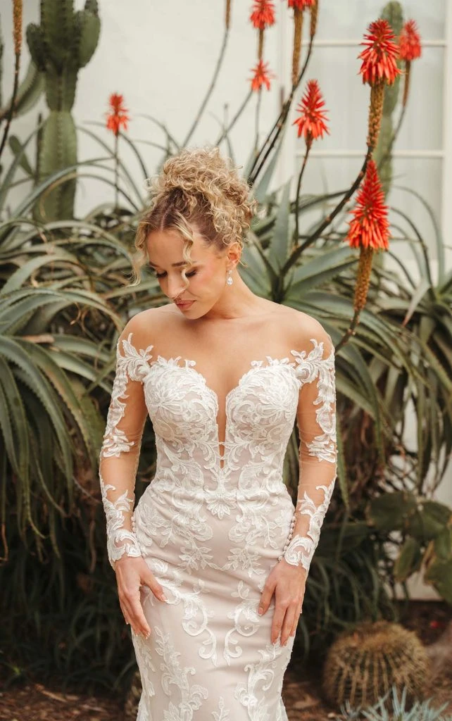 lace long sleeve mermaid wedding dress with off the shoulder sleeves - SY8162 By Stella York