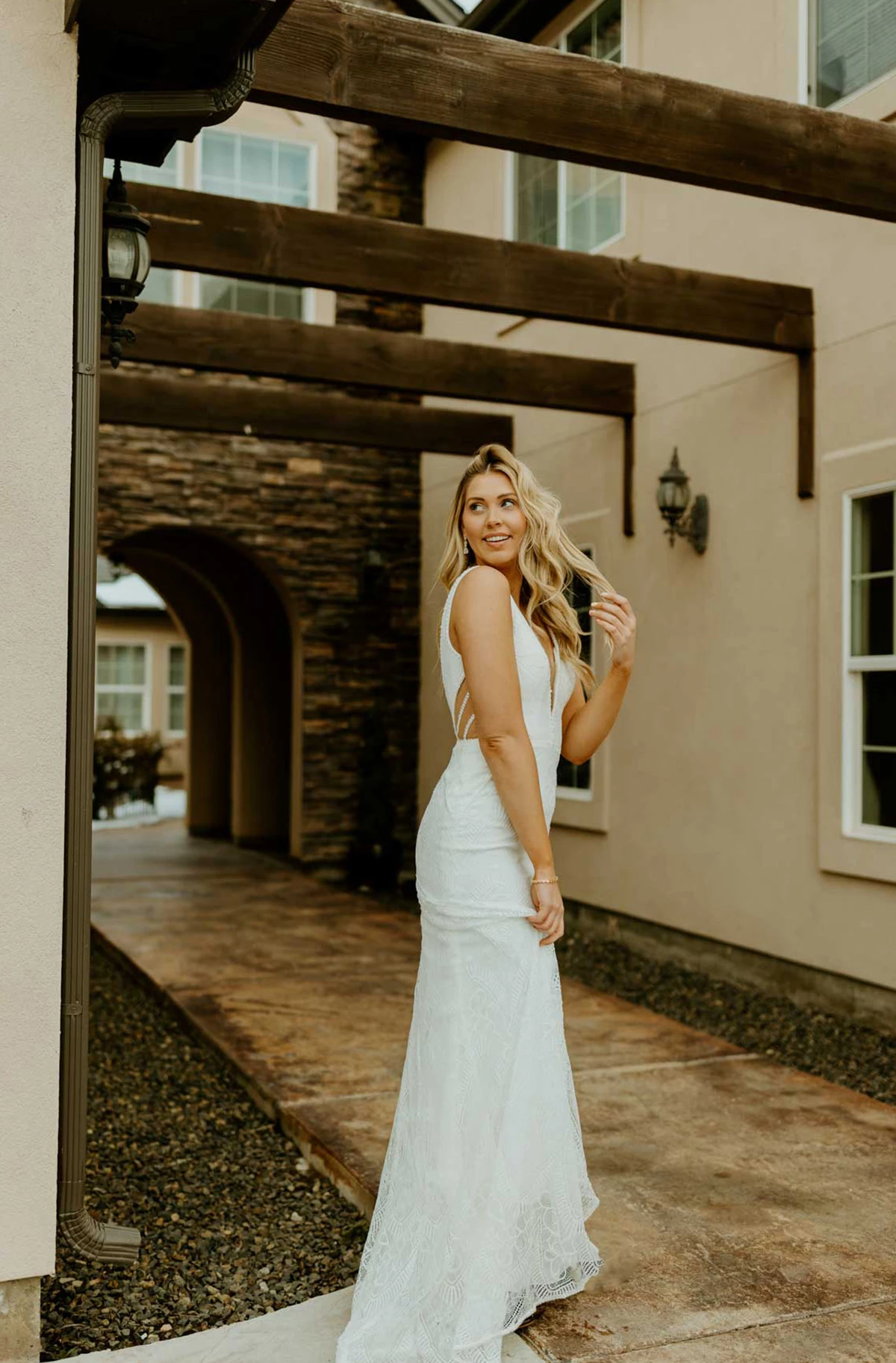 casual sheath wedding dress with open back and cut outs - 7752 by Stella York