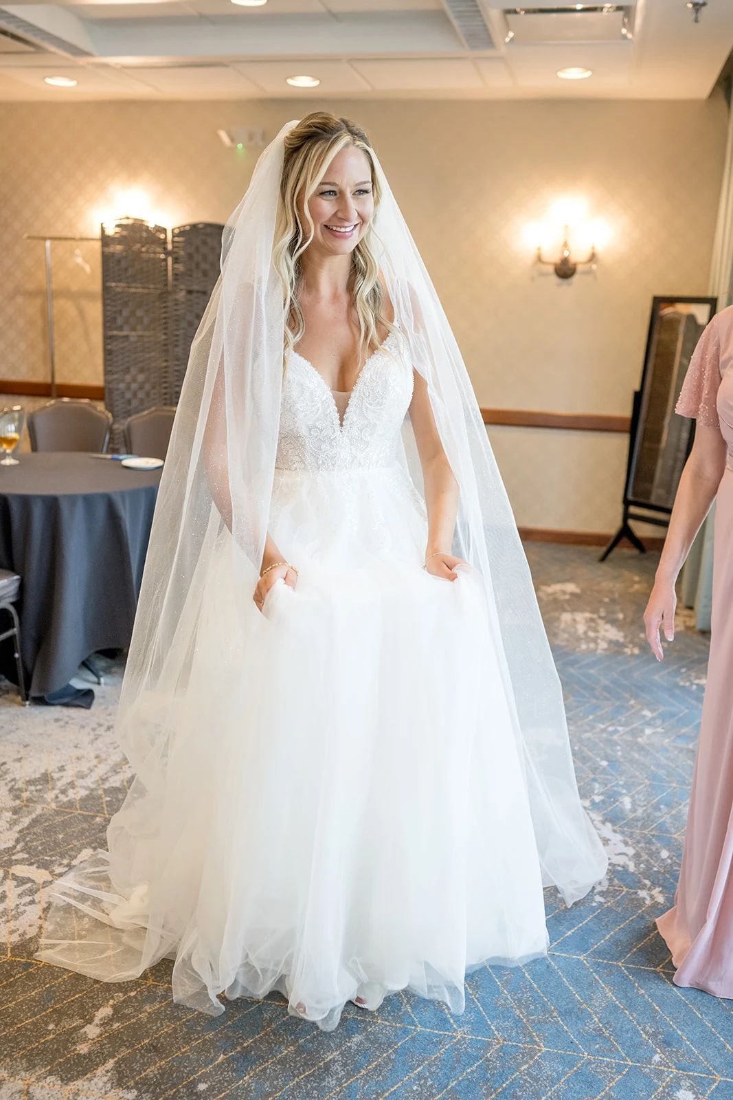 True Bride Amy wears wedding dress Stella York Style 7392 with veil.