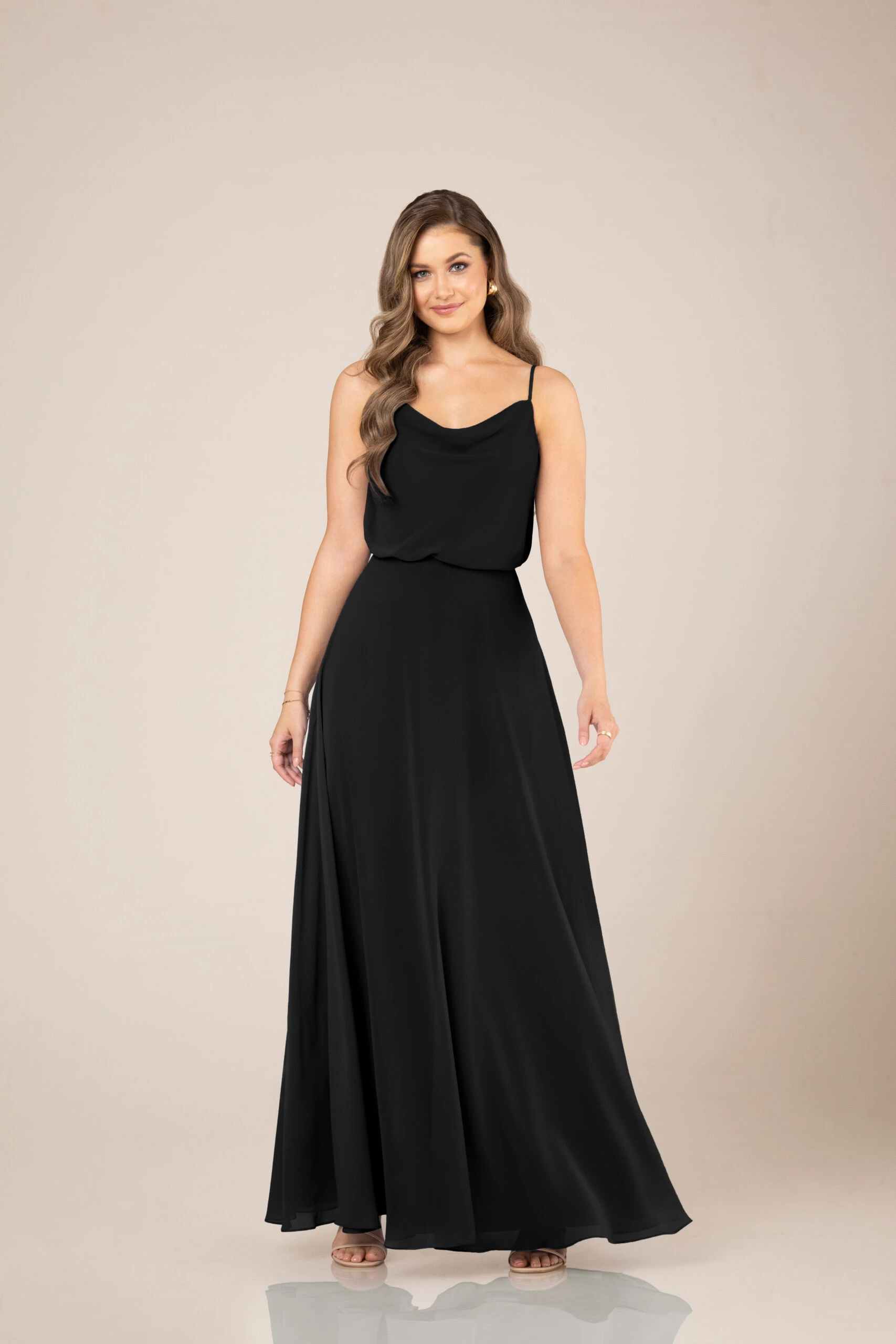 black full length bridesmaid dress with cowl neck - 9504 by Sorella Vita