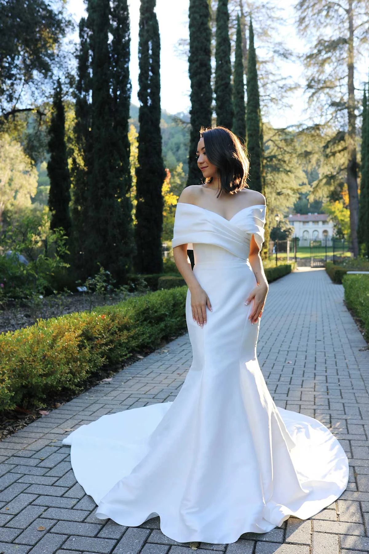 Glamorous Mikado Fit-and-Flare Wedding Dress with Back Tie Detail