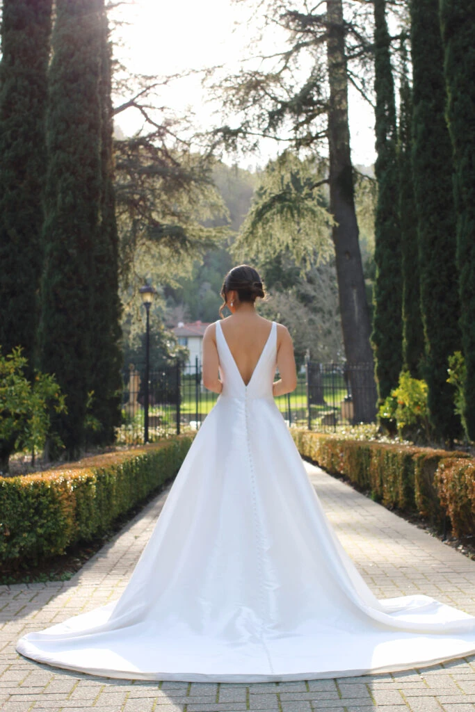Simple Silk A-Line Wedding Dress with V-Neckline and Bow Detail