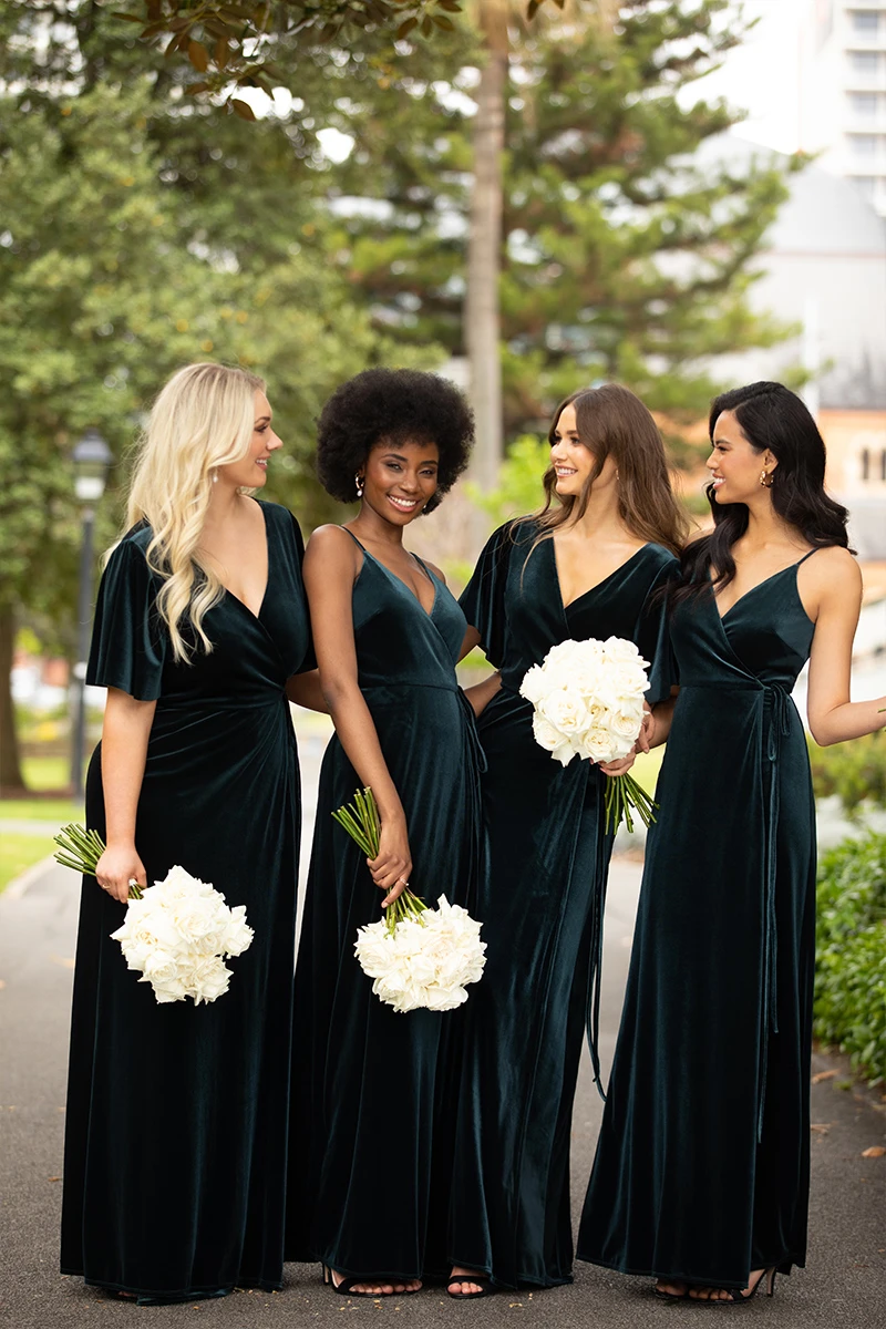 emerald green velvet bridesmaid dresses - Sorella Vita