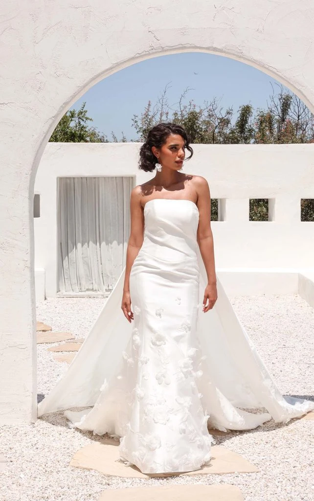 strapless column wedding dress with detachable cape - 1868 by Martina Liana