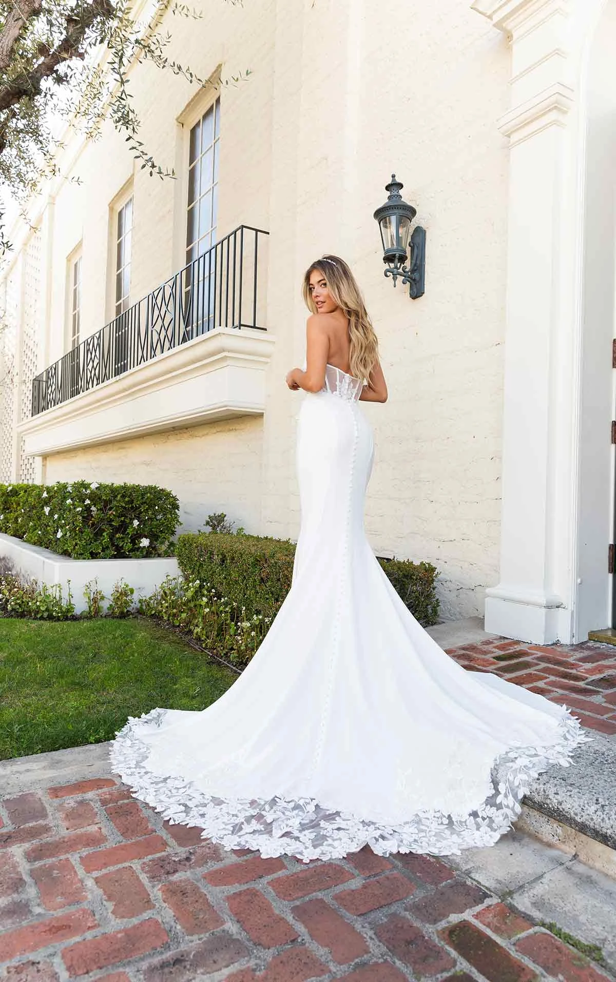 lace column wedding dress with sweetheart neckline - 7634 by Stella York