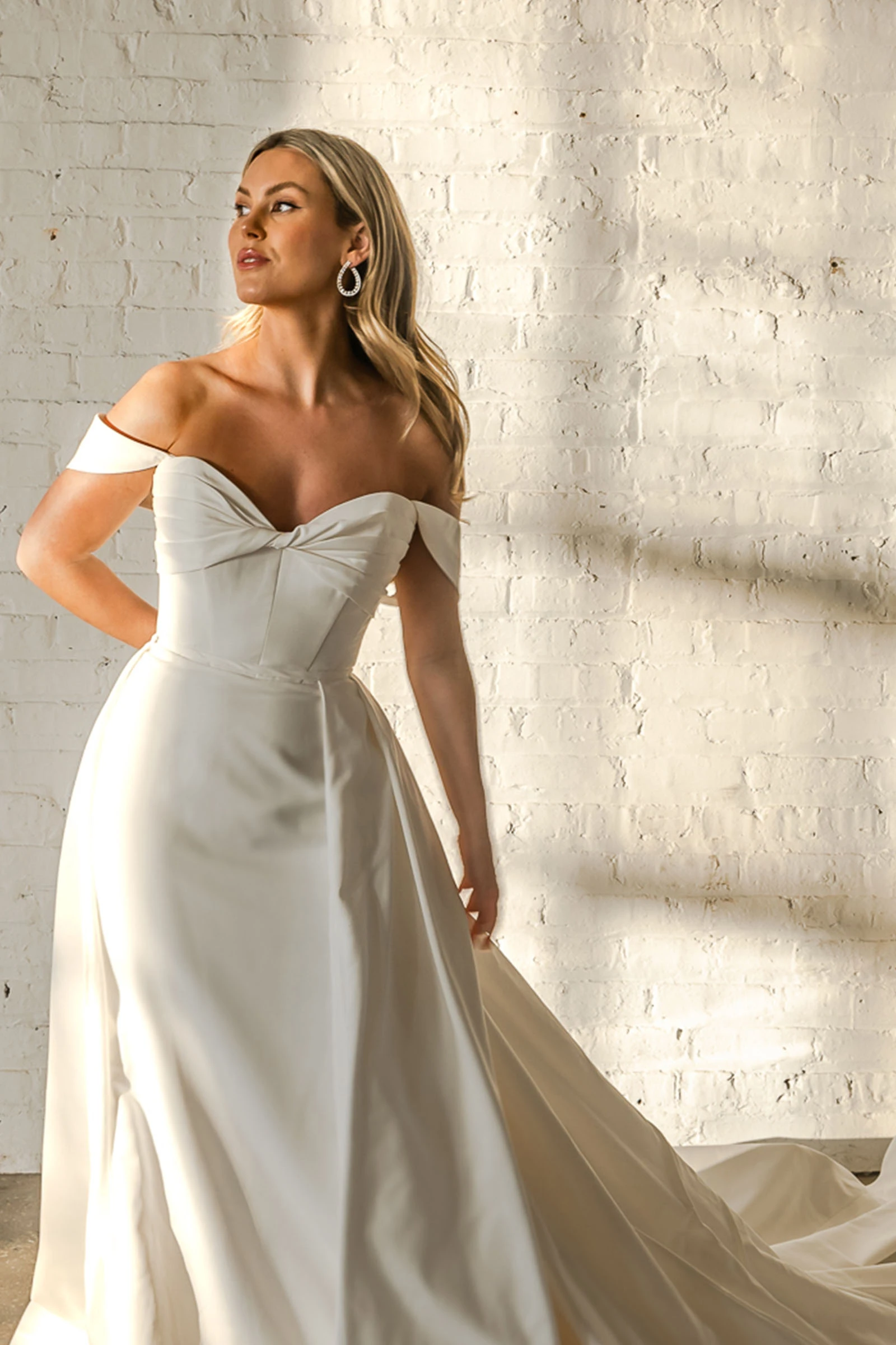 simple a-line wedding dress with detachable overskirt - D3755 by Essense of Australia
