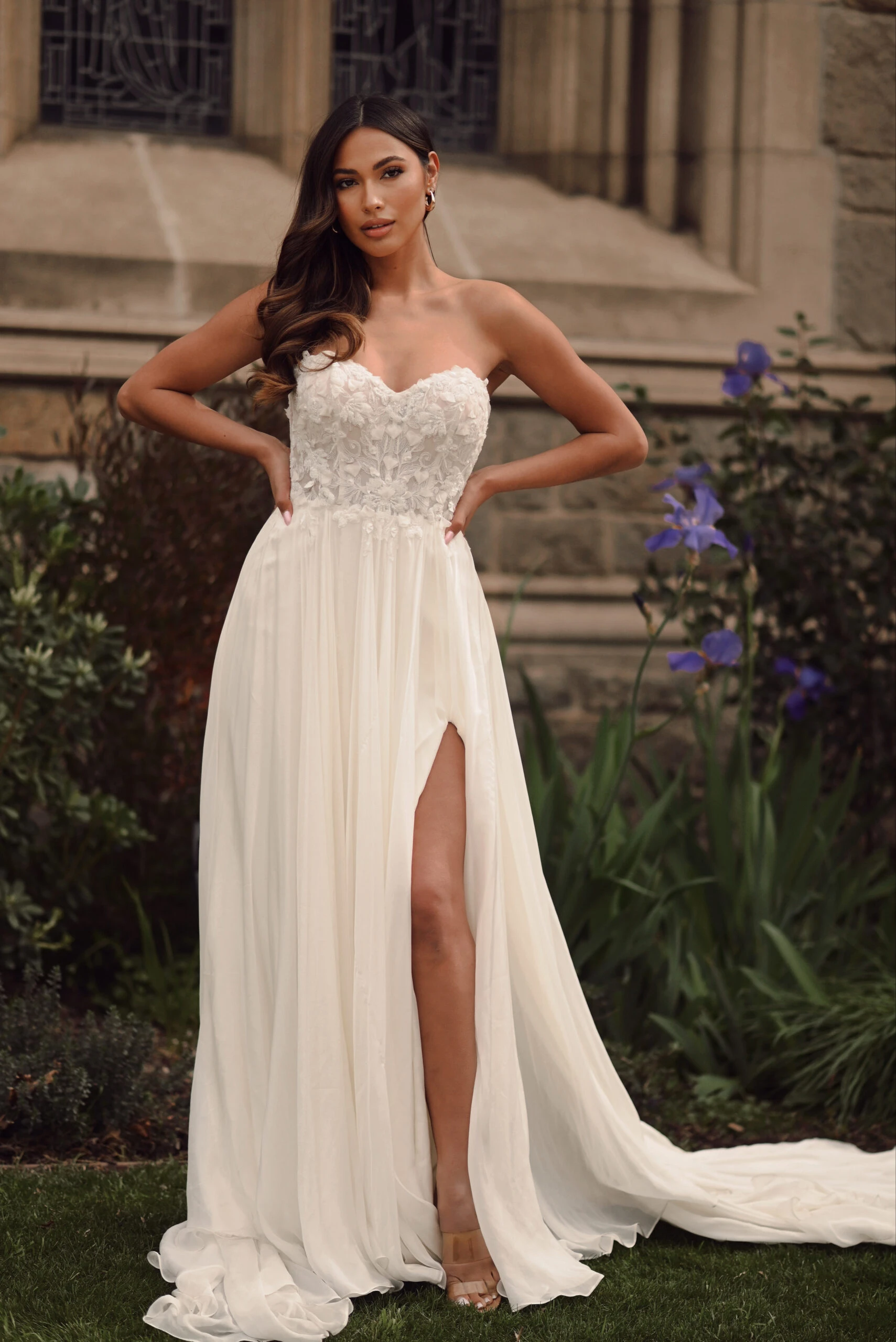 convertible soft a-line wedding dress with detachable cape - 1669 by Martina Liana